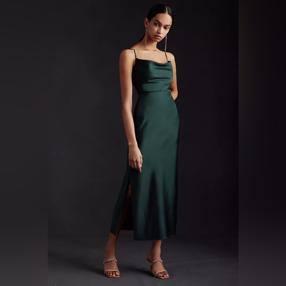 BHLDN Anthropologie Cali Satin Cowl-Neck Midi Slip Dress